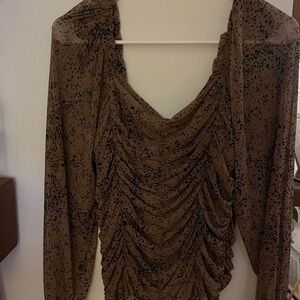 Elegant Brown Ruched Blouse